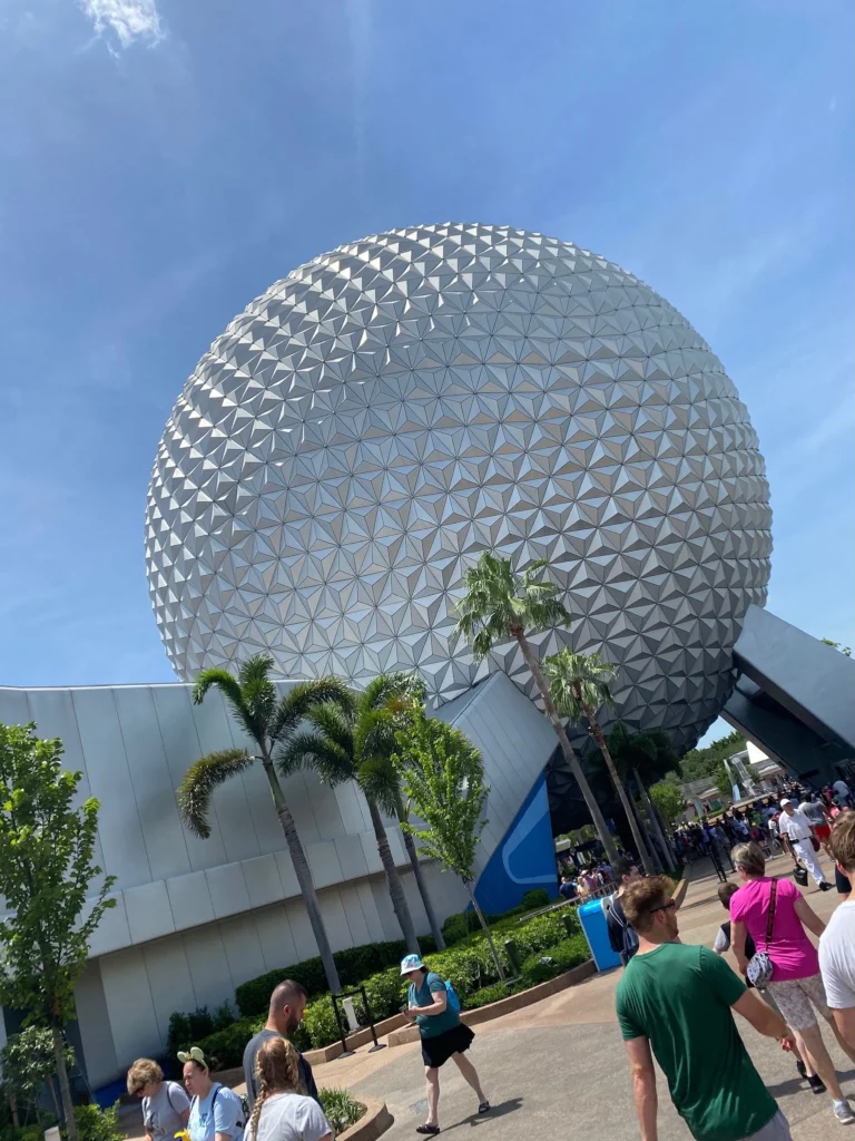 The Spaceship Earth ride is housed in a giant white ball.